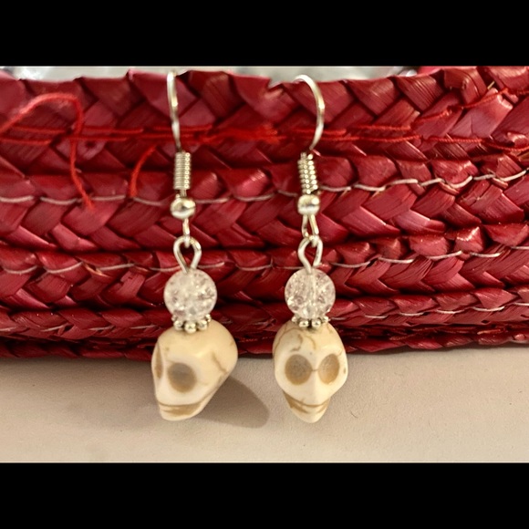 White Skull Drop Earrings - Picture 2 of 2